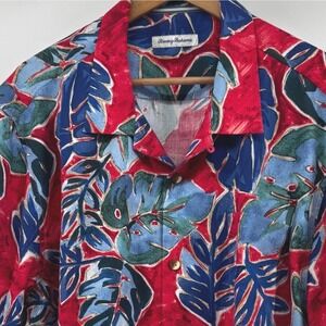 Tommy Bahama Mens XXL Hawaiian Shirt Silk Coolmax Tropical‎ Floral Red Blue